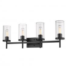  7011-BA4 BLK-CLR - Winslett 4-Light Bath Vanity in Matte Black with Ribbed Clear Glass Shades